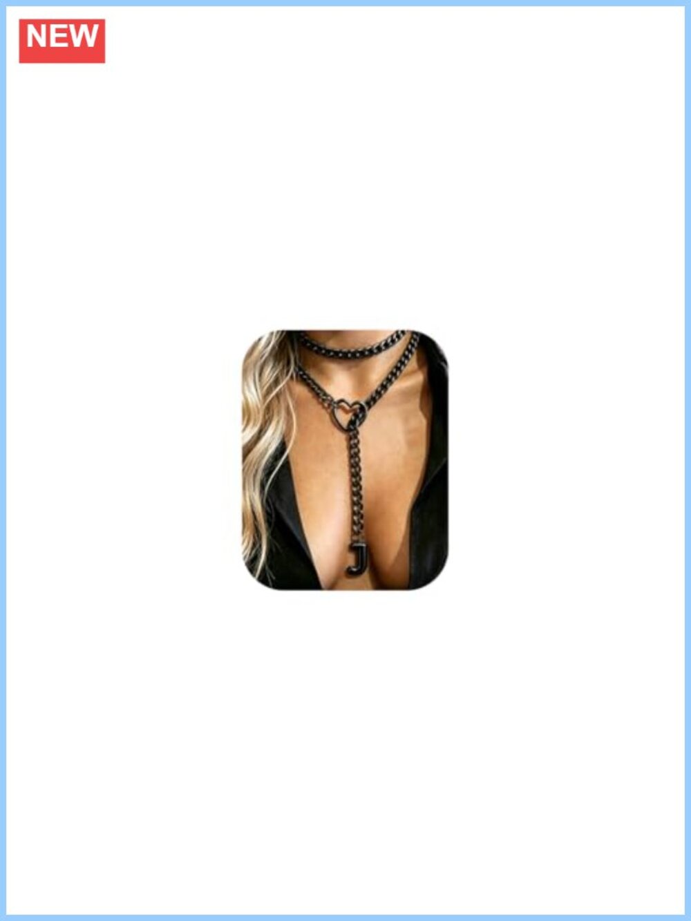 Stainless Steel Heart Lariat Necklace, Adjustable Cuban Chain Choker for Women,